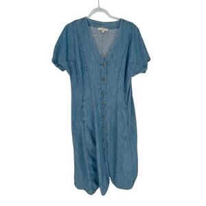 LOFT Denim Womens Dress Size 12 Button Down Light Wash Denim Coastal Cowgirl